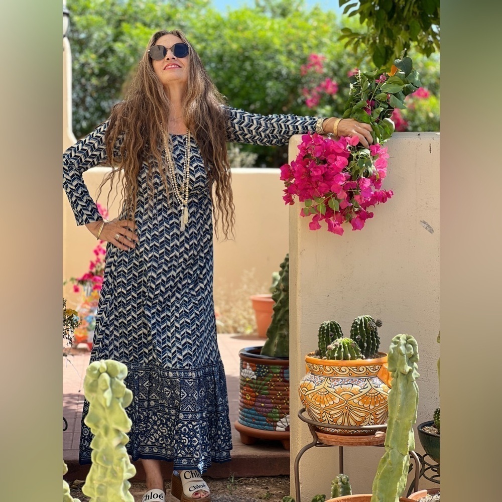 New! Pax Philomena X Anthropologie Prisma Indigo Mermaid Kaftan Maxi Dresssmall — image 2 of 8